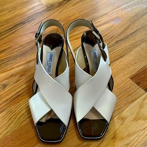 Barely worn white and brown Jimmy Choo heels